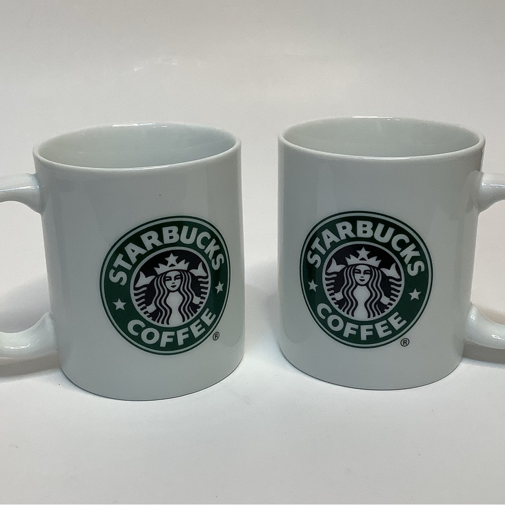 2 Starbucks White Coffee Mugs 12 Oz Glass Cup 2006 Pair Classic Mermaid Design